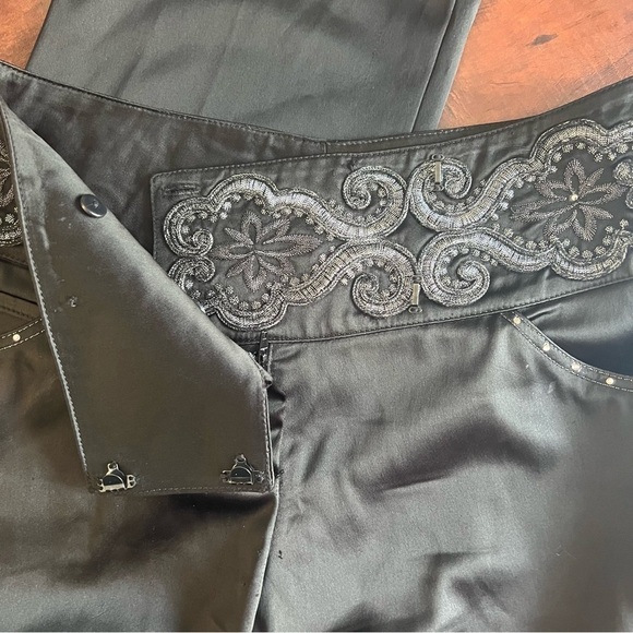 ST. JOHN Evening By Marie Gray Embellished Waist Satin Black Pants - Picture 12 of 13